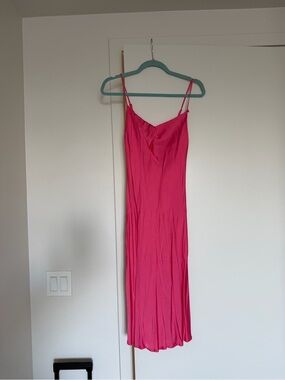 Zara Hot Pink Midi Slip Dress with Spaghetti Straps